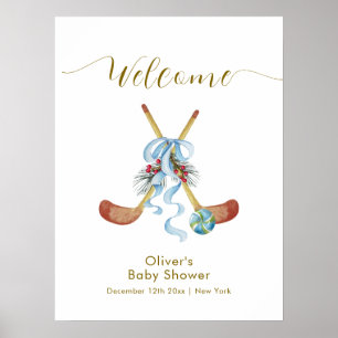 Winter All Star Bow Hockey Baby Shower Welcome Poster