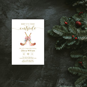 Winter All Stars Bow Hockey Girl Baby Shower Invitation