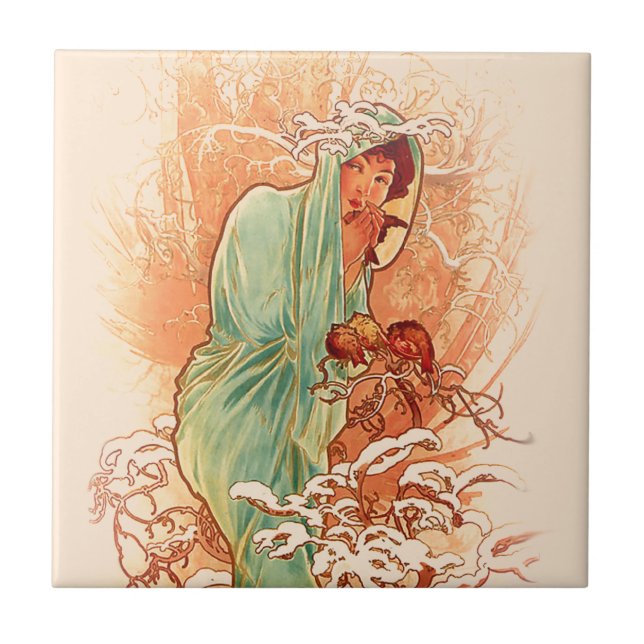 Winter - Alphonse Mucha Art Nouveau Tile (Front)
