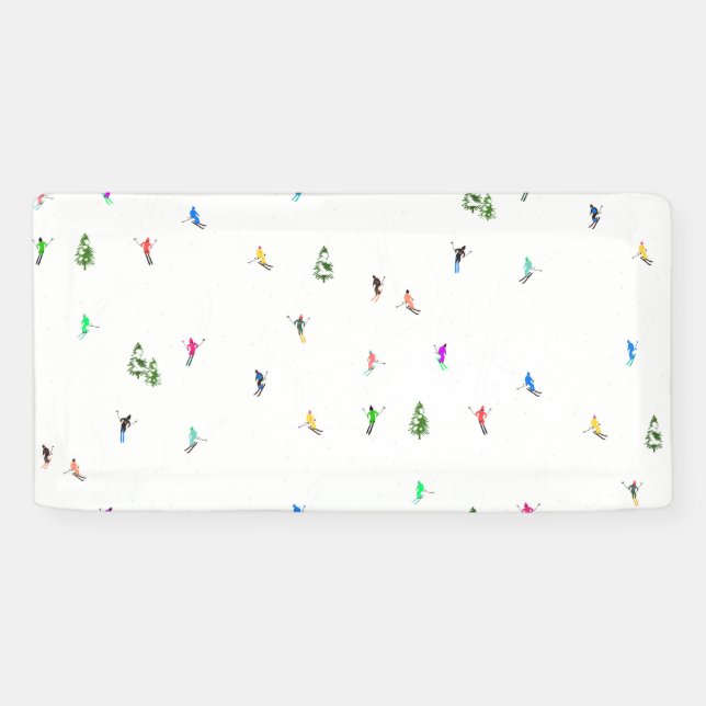 Winter Alpine Skiers Skiing Ski Skis Pattern Banner (Horizontal)