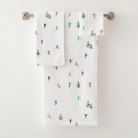 Winter Alpine Skiers Skiing Ski Skis Pattern