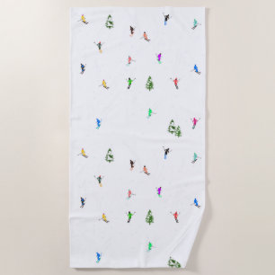Winter Alpine Skiers Skiing Ski Skis Pattern Beach Towel