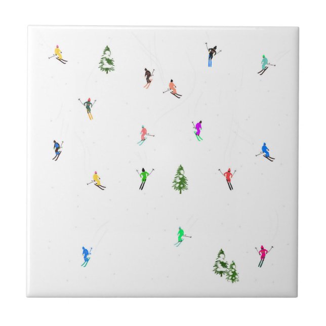 Winter Alpine Skiers Skiing Ski Skis Pattern Ceramic Tile (Front)