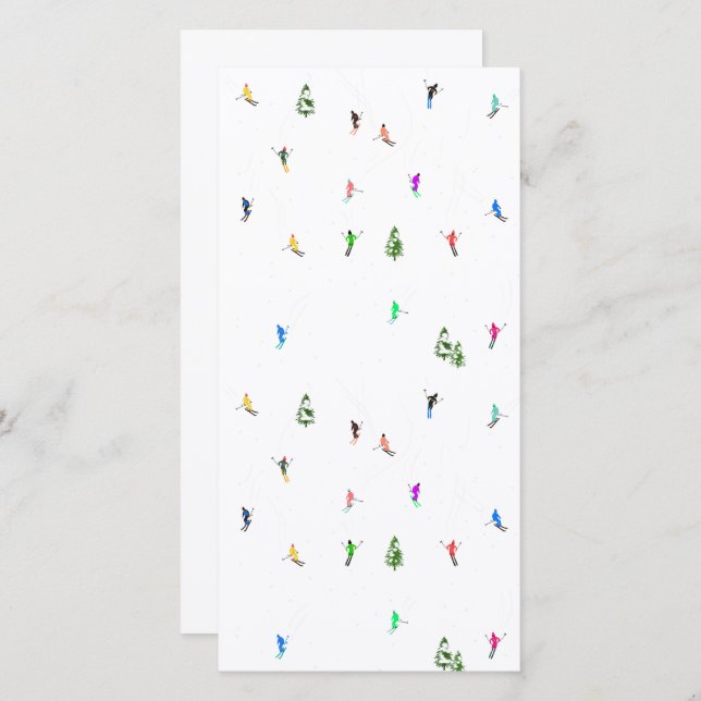 Winter Alpine Skiers Skiing Ski Skis Pattern Holiday Card (Front/Back)