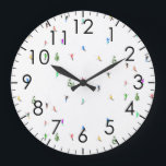 Winter Alpine Skiers Skiing Ski Skis Pattern Large Clock<br><div class="desc">Cool winter themed skier pattern design with skiers skiing down alpine ski resort slopes among snow covered fir trees in alps. Freeride skiers are wearing colourful vintage retro ski suits, skiing downhill with skis on a white snowy mountain landscape background. Wonderful winter sport fun gift for a skier in your...</div>