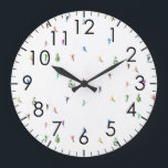 Winter Alpine Skiers Skiing Ski Skis Pattern Large Clock<br><div class="desc">Cool winter themed skier pattern design with skiers skiing down alpine ski resort slopes among snow covered fir trees in alps. Freeride skiers are wearing colourful vintage retro ski suits, skiing downhill with skis on a white snowy mountain landscape background. Wonderful winter sport fun gift for a skier in your...</div>