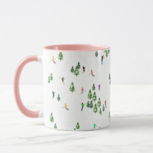 Winter Alpine Skiers Skiing Ski Skis Pattern Mug