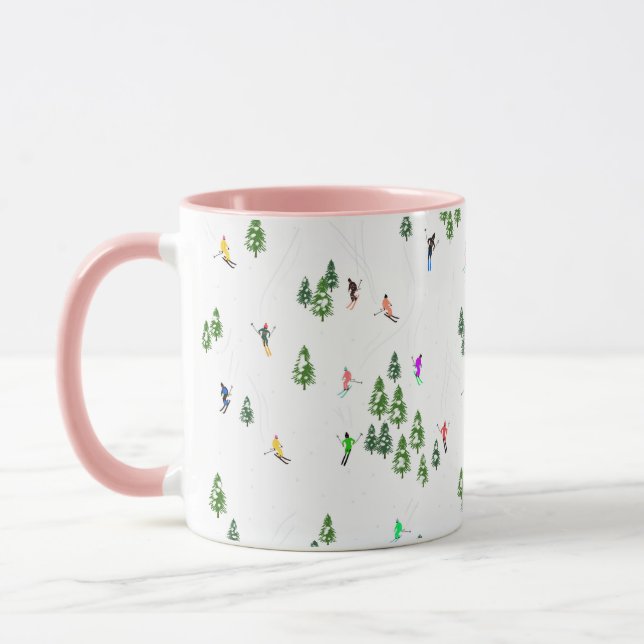 Winter Alpine Skiers Skiing Ski Skis Pattern Mug (Left)