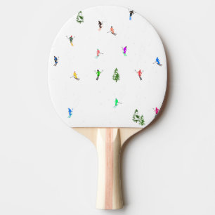Winter Alpine Skiers Skiing Ski Skis Pattern Ping Pong Paddle