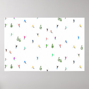 Winter Alpine Skiers Skiing Ski Skis Pattern Poster