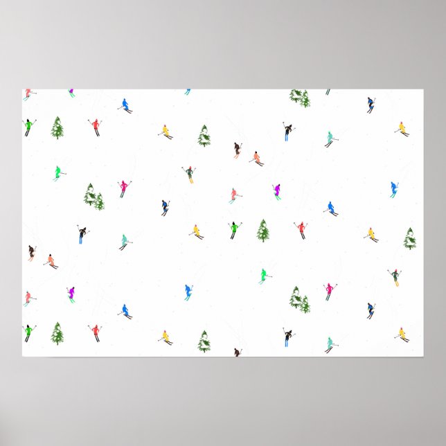 Winter Alpine Skiers Skiing Ski Skis Pattern Poster (Front)