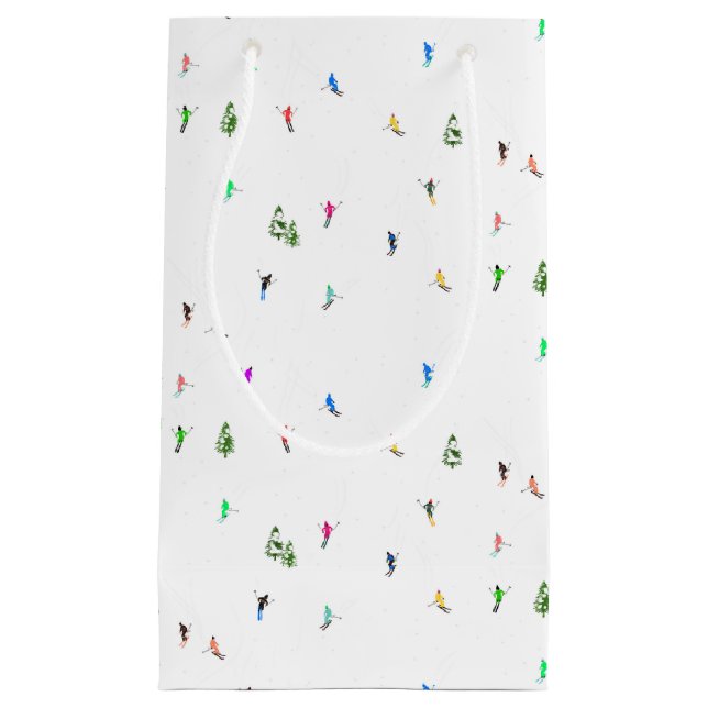 Winter Alpine Skiers Skiing Ski Skis Pattern Small Gift Bag (Front)