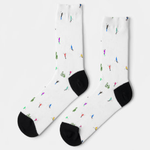 Winter Alpine Skiers Skiing Ski Skis Pattern Socks