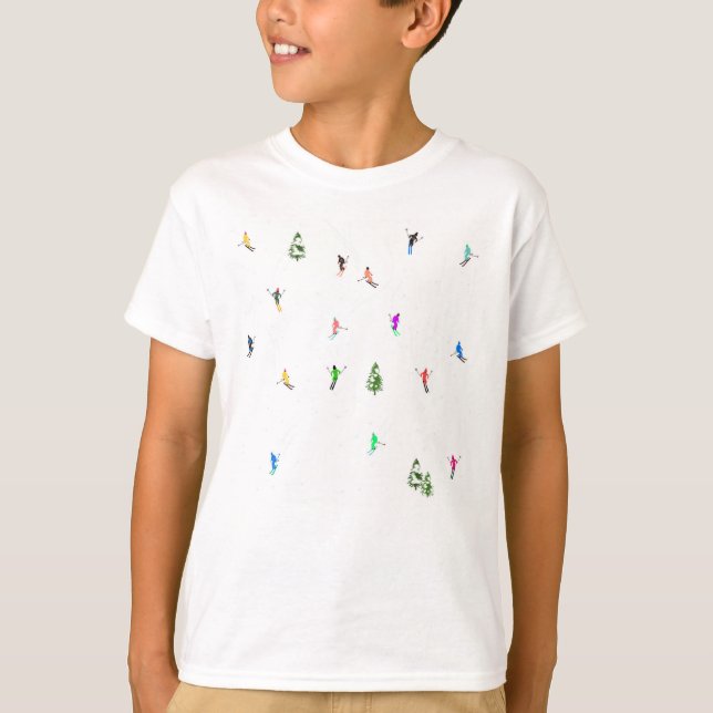 Winter Alpine Skiers Skiing Ski Skis Pattern T-Shirt (Front)