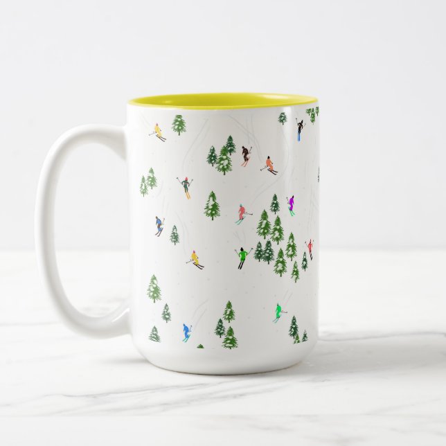 Winter Alpine Skiers Skiing Ski Skis Pattern Two-Tone Coffee Mug (Left)