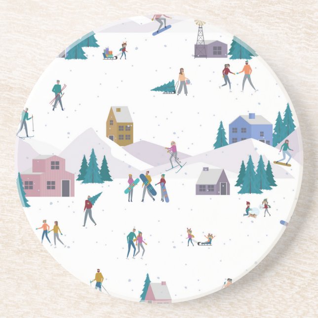 Winter Alps holidays: active people seamless Coaster (Front)