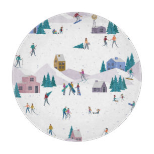 Winter Alps holidays: active people seamless Cutting Board