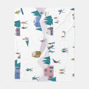 Winter Alps holidays: active people seamless Fleece Blanket