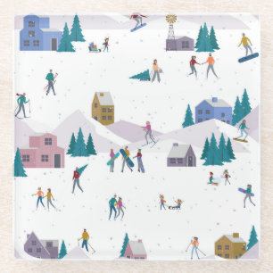 Winter Alps holidays: active people seamless Glass Coaster