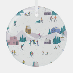 Winter Alps holidays: active people seamless Glass Tree Decoration