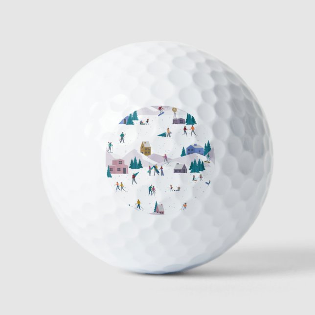 Winter Alps holidays: active people seamless Golf Balls (Front)