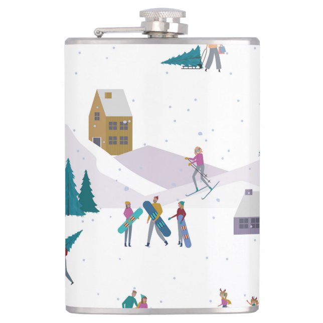 Winter Alps holidays: active people seamless Hip Flask (Front)