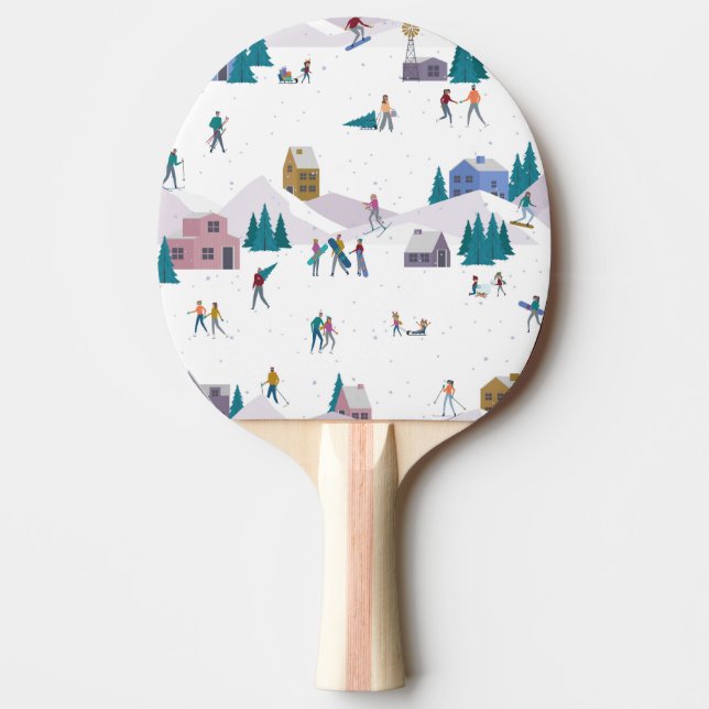 Winter Alps holidays: active people seamless Ping Pong Paddle (Front)
