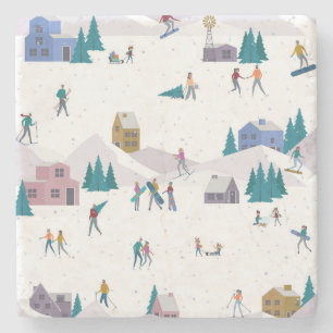 Winter Alps holidays: active people seamless Stone Coaster