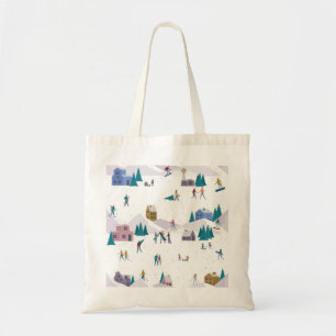 Winter Alps holidays: active people seamless Tote Bag
