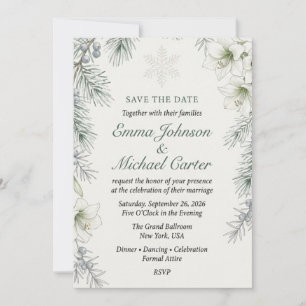 Winter Amaryllis, Pine, Berries, Snowflake, and Wa Invitation