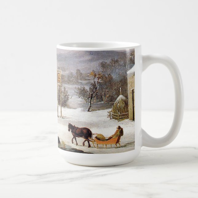 Winter Americana Horses Sleigh Town Oxen Mug (Right)