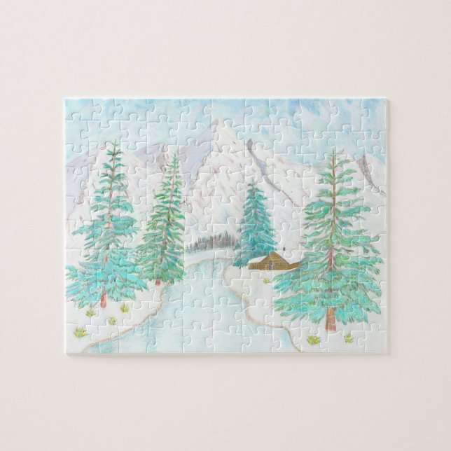 Winter and Evergreens Glossy Poster Jigsaw Puzzle (Horizontal)
