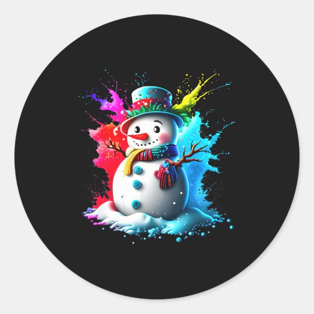 Winter And Snow Christmas A Coloured Snowman  Classic Round Sticker (Front)