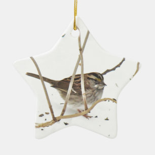 Winter and the Sparrow Ceramic Ornament