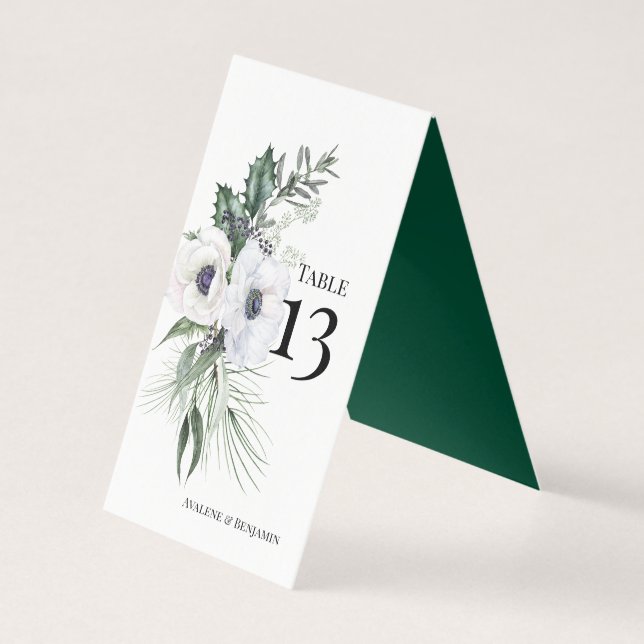 Winter Anemone Floral Hand-Painted Table Number (Back)