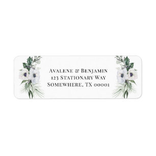 Winter Anemone Floral Hand Painted Wedding Return Address Label