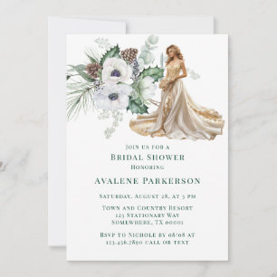 Winter Anemone Hand-Painted Bridal Shower Invitation