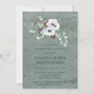Winter Anemone Hand-Painted Bridesmaids Luncheon Invitation