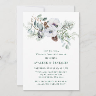 Winter Anemone Hand-Painted Wedding Couples Shower Invitation