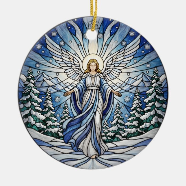 Winter Angel Family Photo Ceramic Ornament (Front)