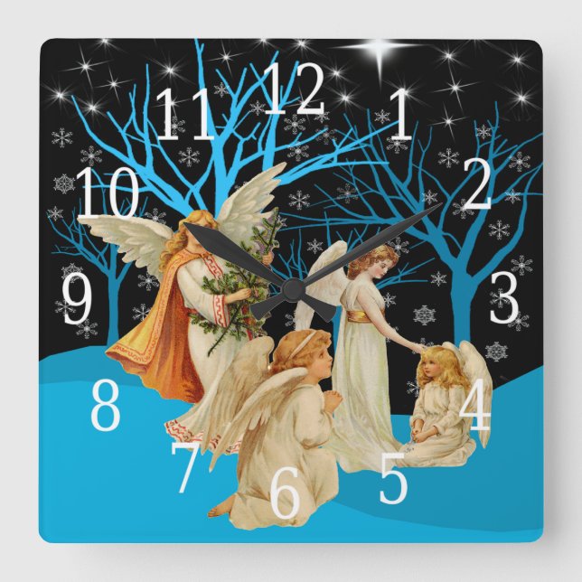 Winter Angels Square Clock (Front)