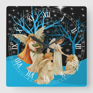 Winter Angels Square Roman Numerals Clock