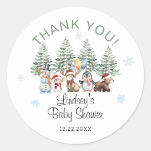 Winter Animal Baby Shower Thank You Classic Round Sticker