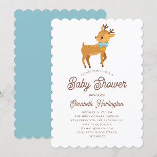 Winter animal boy baby shower. Cute woodland deer Invitation