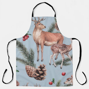 Winter animal sketch, blue background. apron