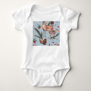 Winter animal sketch, blue background. baby bodysuit