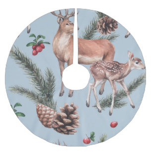 Winter animal sketch, blue background. brushed polyester tree skirt