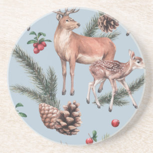 Winter animal sketch, blue background. coaster