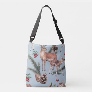 Winter animal sketch, blue background. crossbody bag