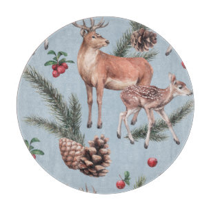 Winter animal sketch, blue background. cutting board